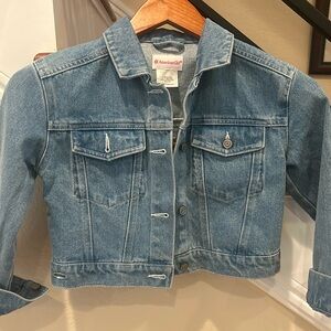 American Girl girl’s denim jeans jacket embroidered flowers in back size 7/8